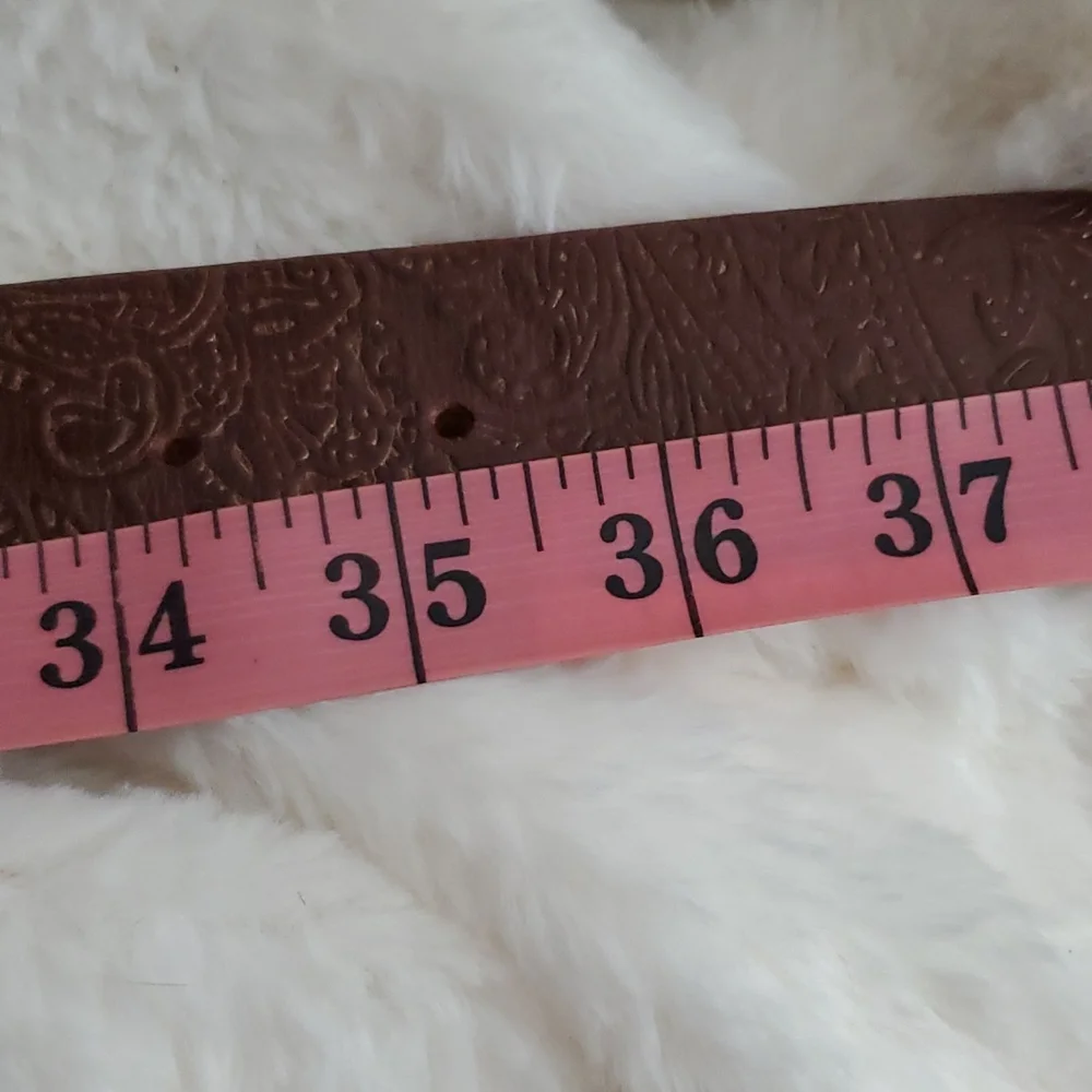 Fossil Jeweled Buckle Leather Embossed Leather Belt